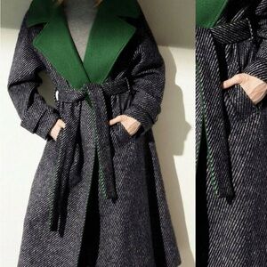 SHEIN Black and Green Trench Coat